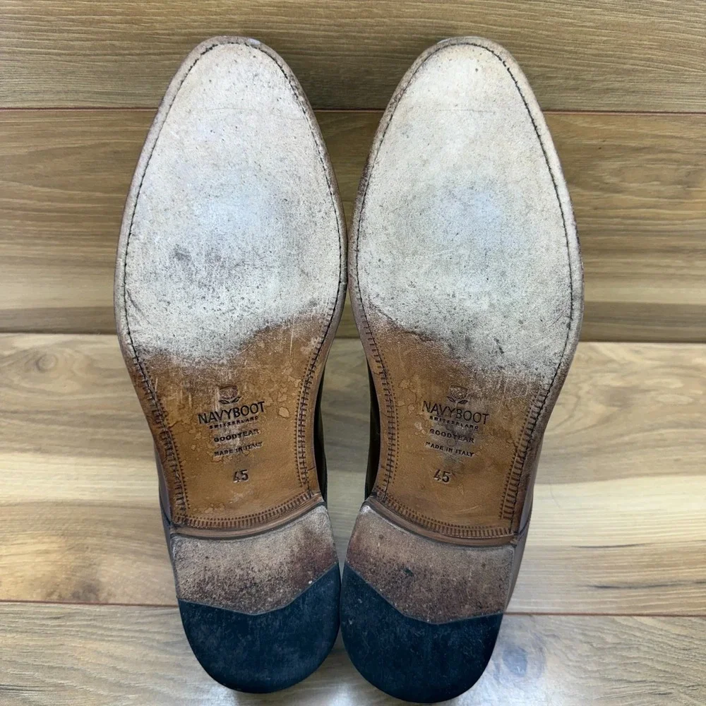 NAVYBOOT Switzerland Derby Shoes 12 EU 45 Brown Leather Cap Toe Formal‎ Business